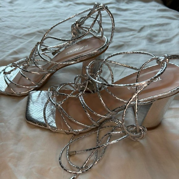 Top Moda Silver Strappy Tie Up Heels 7 - Picture 2 of 8